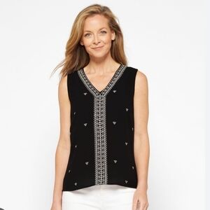 Daniel Rainn Black Jessana Tank Sleeveless Top Womens‎ L Black Crepe Embroidered